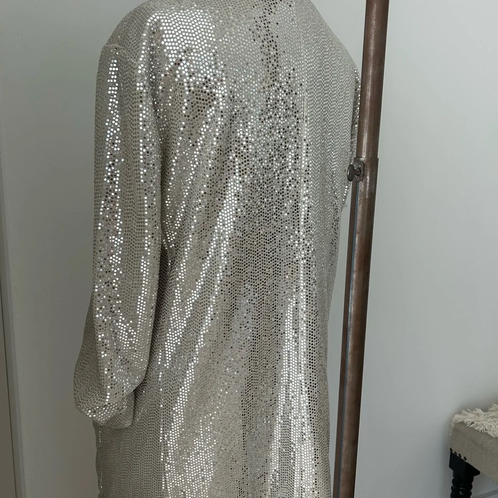 Silver Sequin Sparkle Shawl Collar Jacket Cardigan - Picture 2 of 8